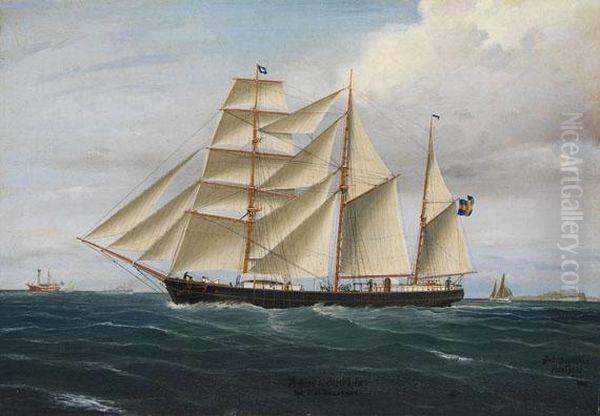 Schwedischer Dreimastmarssegelschoner Richard Aus Stockholm Oil Painting by Julius Gregersen