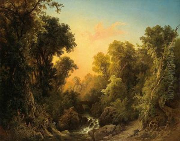 Romantische Waldlandschaft Oil Painting by Ludwig Grunfeld