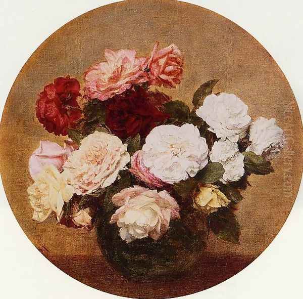 A Large Bouquet of Roses Oil Painting by Ignace Henri Jean Fantin-Latour