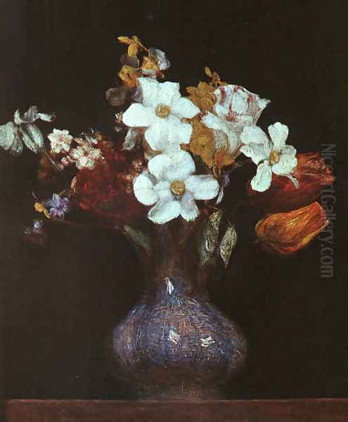 Narcissus and Tulips 1862 Oil Painting by Ignace Henri Jean Fantin-Latour