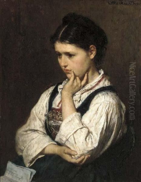 A Pensive Girl Oil Painting by Otto Edmund Gunther