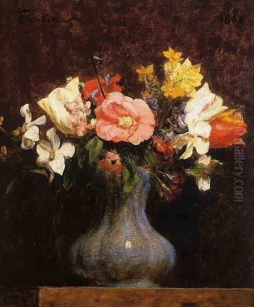 Flowers, Camelias and Tulips Oil Painting by Ignace Henri Jean Fantin-Latour