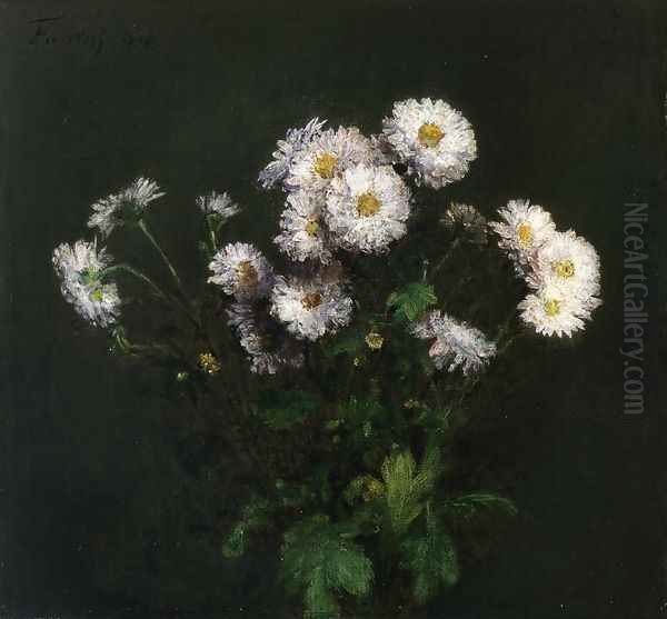 Bouquet of White Chrysanthemums Oil Painting by Ignace Henri Jean Fantin-Latour