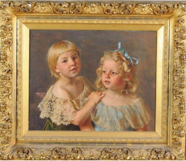 portrait Des Filles Du Peintre Alice Et Lucie  Oil Painting by Francois Joseph Halkett