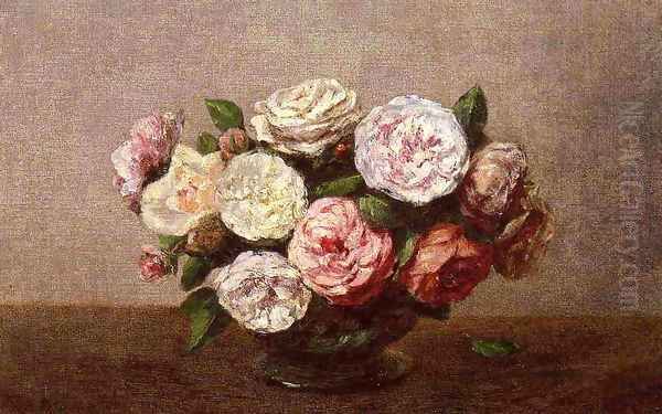 Bowl of Roses Oil Painting by Ignace Henri Jean Fantin-Latour