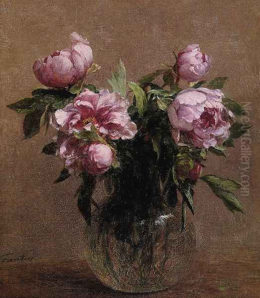 Vase of Peonies Oil Painting by Ignace Henri Jean Fantin-Latour