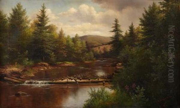 A Dam On The River, Pennsylvania Oil Painting by Clawson Shakespeare Hammitt