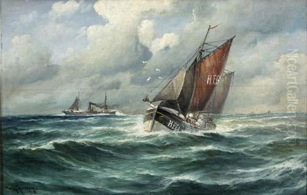 Schiffe Auf Dem Meer Oil Painting by Wilhelm Hanken