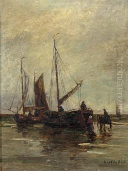 Fischerboote In Der Abenddammerung Am Strand Oil Painting by Hans Harlander