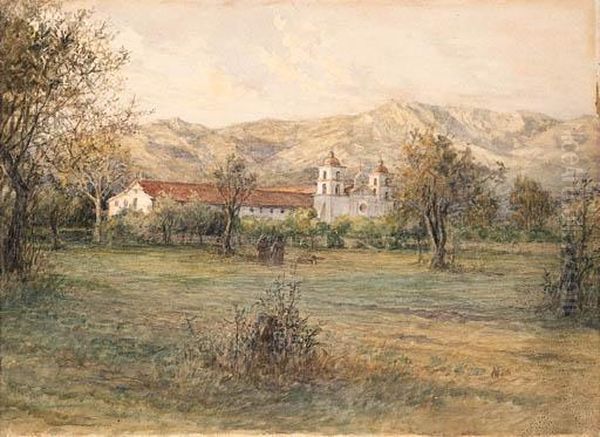 Santa Barbara Mission Oil Painting by Alexander F. Harmer