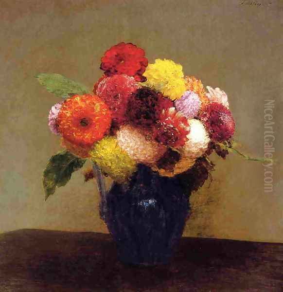 Vase of Dahlias Oil Painting by Ignace Henri Jean Fantin-Latour