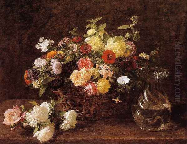 Basket of Flowers Oil Painting by Ignace Henri Jean Fantin-Latour