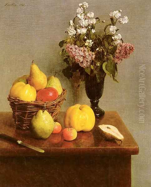 Still Life With Flowers And Fruit Oil Painting by Ignace Henri Jean Fantin-Latour