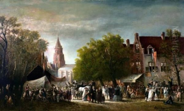 Hollands Dorpsfeest Op Nationale Feestdag Oil Painting by Gerhard Christiaan Haverkamp