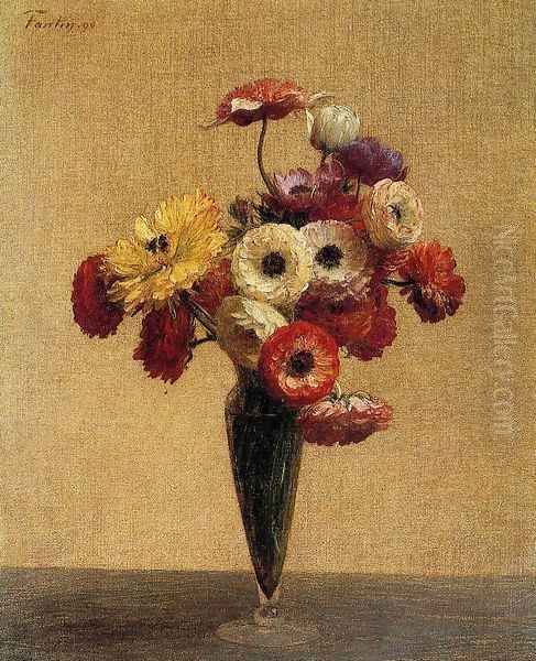 Anemones and Buttercups Oil Painting by Ignace Henri Jean Fantin-Latour