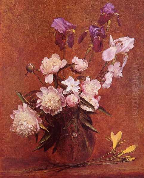 Bouquet of Peonies and Iris Oil Painting by Ignace Henri Jean Fantin-Latour