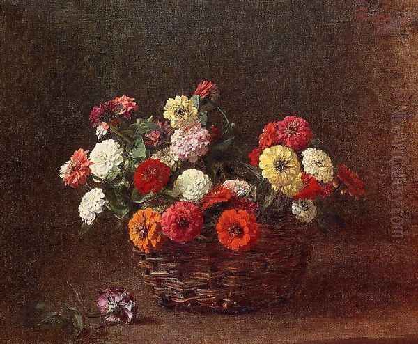 Zinnias Oil Painting by Ignace Henri Jean Fantin-Latour