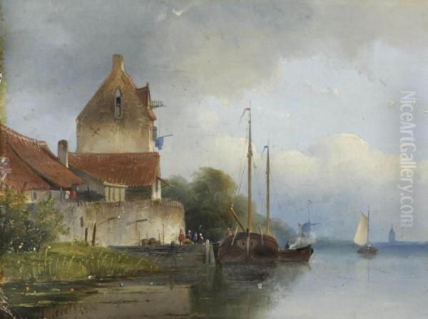 A Peaceful Day On The Estuary Oil Painting by Jan Hendrik Verheijen