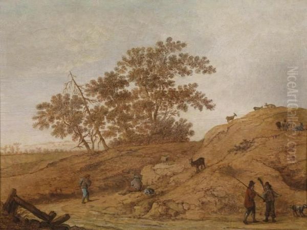 A Dune Landscape With Travellers And Goats Oil Painting by Jan Hermansz Vinck