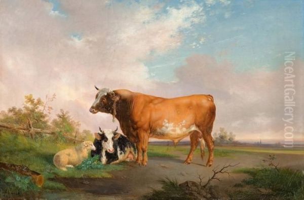 Cattle In Landscape Oil Painting by Victor Herment