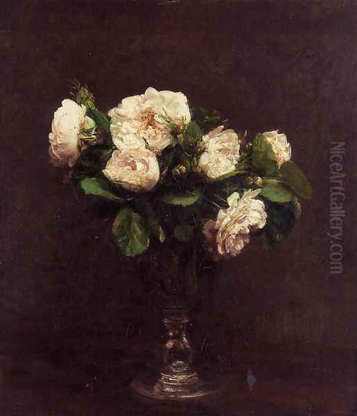 White Roses Oil Painting by Ignace Henri Jean Fantin-Latour