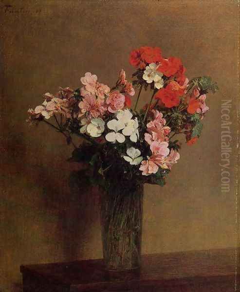 Geraniums Oil Painting by Ignace Henri Jean Fantin-Latour