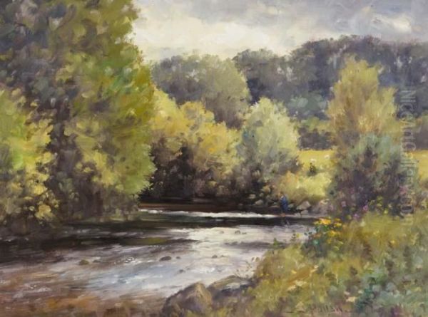 Freshwater Fishing Oil Painting by William Muller Hewitt