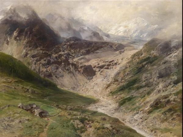 View Of The High Alps In The Distance Oil Painting by Carl Heyn