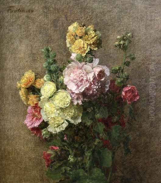 Hollyhocks without Vase Oil Painting by Ignace Henri Jean Fantin-Latour