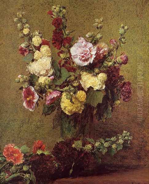 Holly-hocks Oil Painting by Ignace Henri Jean Fantin-Latour