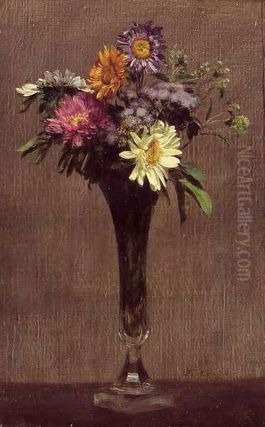 Daisies and Dahlias Oil Painting by Ignace Henri Jean Fantin-Latour