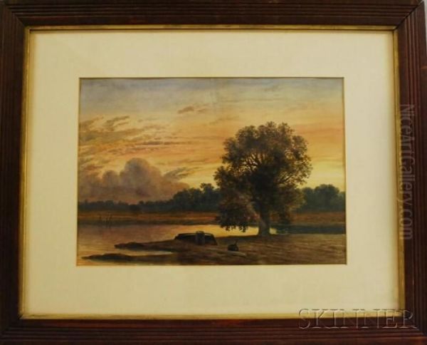 Landscape At Sunset Oil Painting by Henry Hitchings