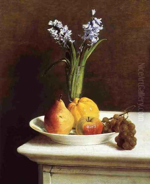 Still Life, Hyacinths and Fruit Oil Painting by Ignace Henri Jean Fantin-Latour