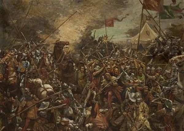 A Hussite Battle Oil Painting by Emil Holarek