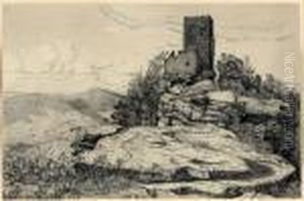 Ruine Trifels Bei Annweiler In Der Rheinpfalz Oil Painting by Felix Hollenberg