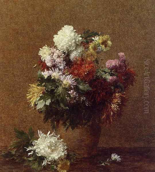 Large Bouquet of Chrysanthemums Oil Painting by Ignace Henri Jean Fantin-Latour