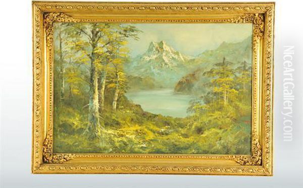 Paisaje Con Montana Oil Painting by F. Holzer