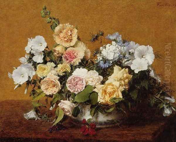 Bouquet of Roses and Other Flowers Oil Painting by Ignace Henri Jean Fantin-Latour