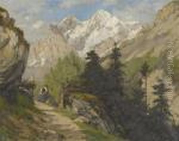 Alpine Wegpartie Mit Rastender Bauerin Oil Painting by Richard Hortense