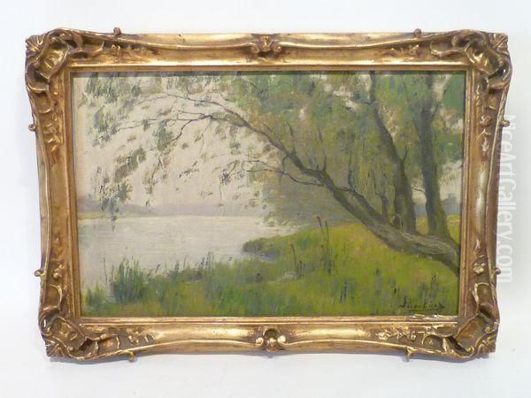 Saules Penches Sur Les Bords De La Meuse A Eysden Oil Painting by Lucien Houbiers