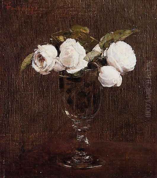 Vase of Roses Oil Painting by Ignace Henri Jean Fantin-Latour