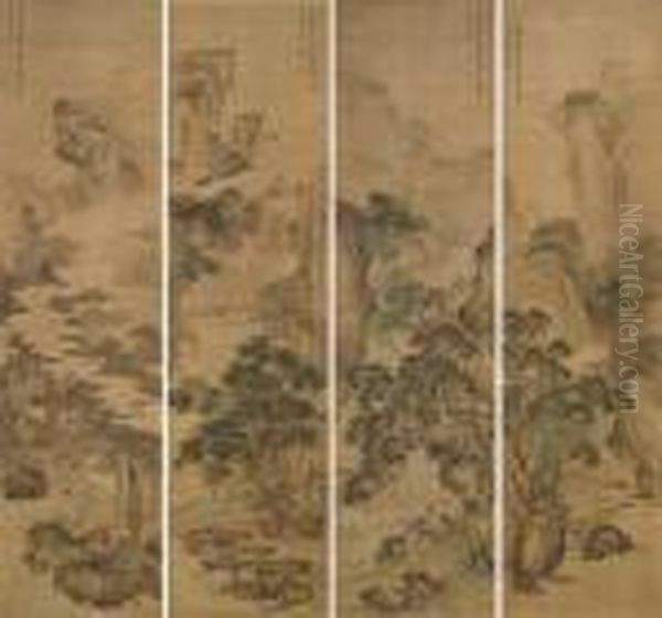 Landscapes Of The Four Seasons Oil Painting by Lu Huancheng