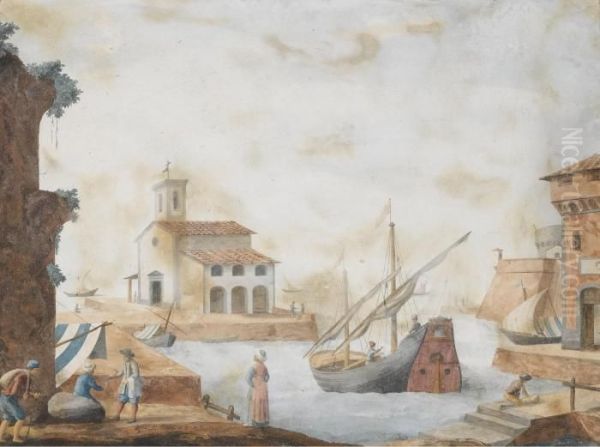 Harbour Scenes Oil Painting by Ignazio Enrico Hugford