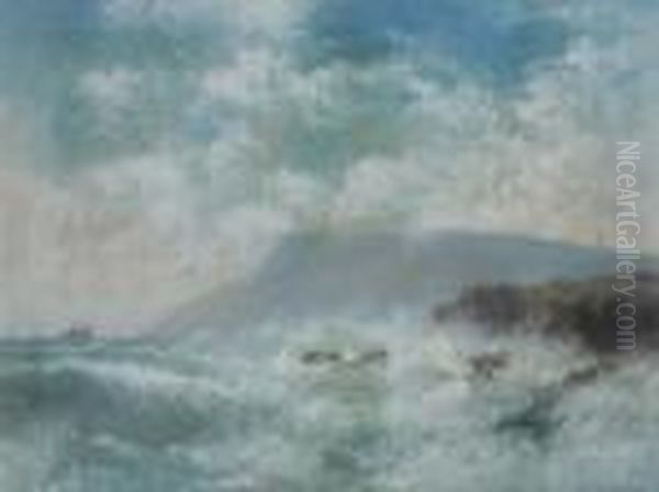 High Surf Along Rocky Coast Oil Painting by Walter Simmons Hunt