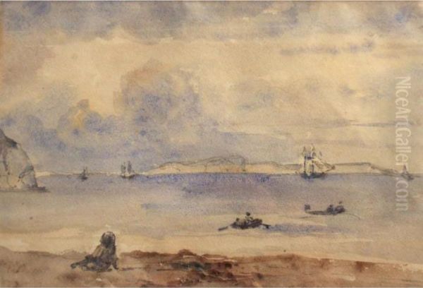 Coastal Scene With Boats Oil Painting by Henrietta Hussey