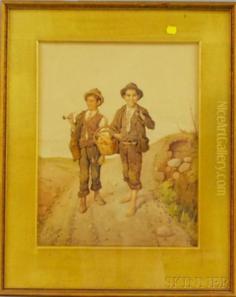 Two Young Boys With Pipes Oil Painting by Filippo Indoni