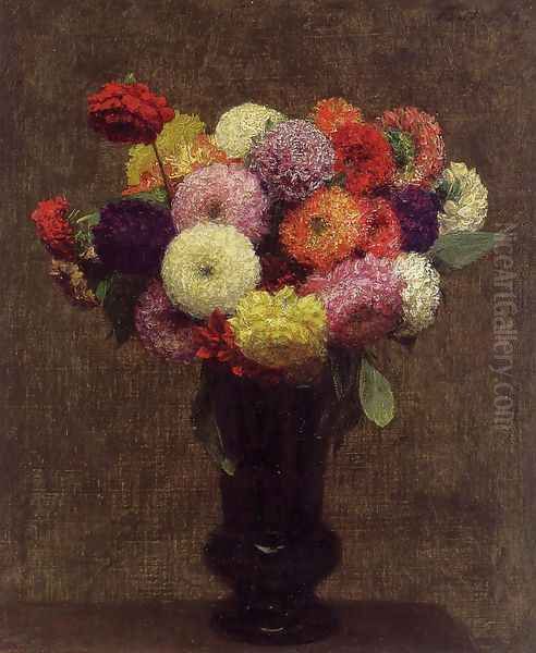 Dahlias Oil Painting by Ignace Henri Jean Fantin-Latour