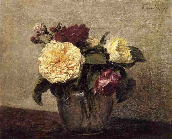 Yellow and Red Roses Oil Painting by Ignace Henri Jean Fantin-Latour