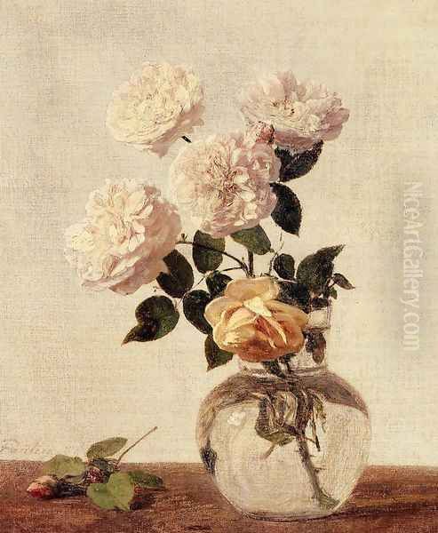 Roses III Oil Painting by Ignace Henri Jean Fantin-Latour