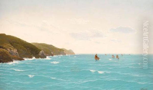 The Fishing Fleet Running Up The Cornish Coast Oil Painting by David James